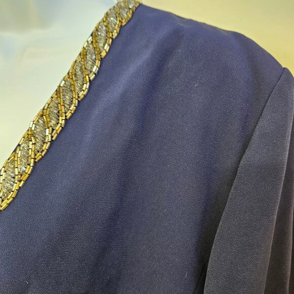 VTG Liz Elana Navy & Gold Blazer Size 14 Button Front Grandmacore Mature - Picture 3 of 12